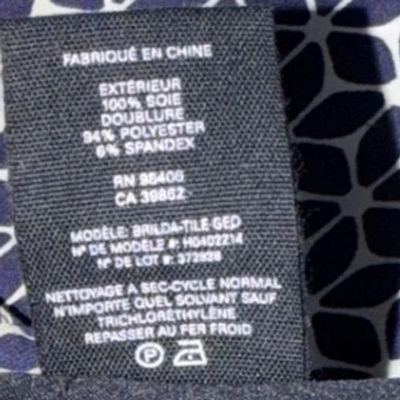 Theory Brilda Geo Print 100% Silk Pants Size 4 Navy White Zipper Closure - Picture 13 of 13